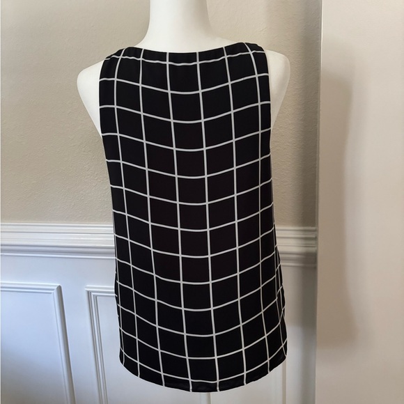 LOFT Black and Ivory Windowpane Plaid Sleeveless Tank Top - Picture 3 of 6